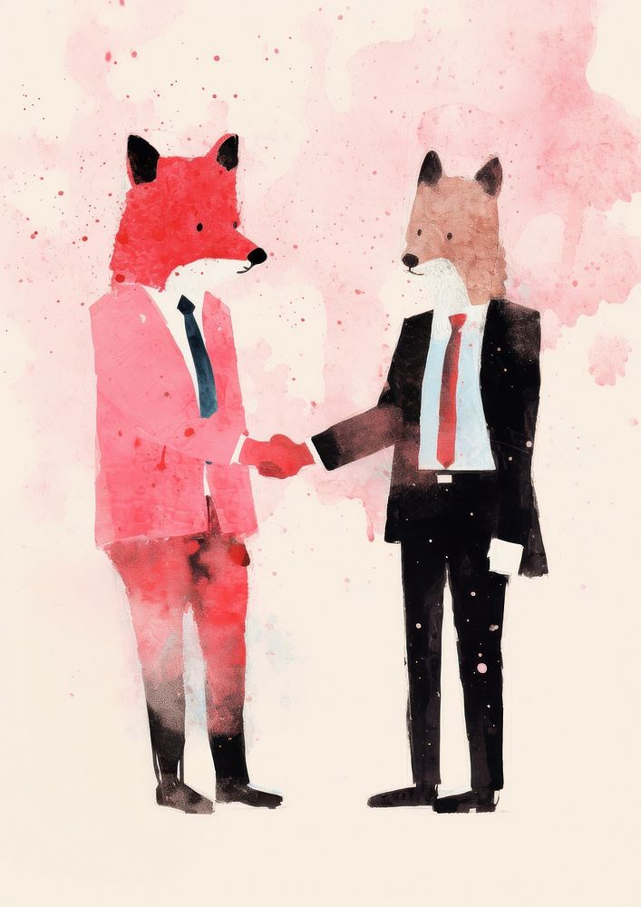 2 business fox in suit shaking hand together animal mammal adult.