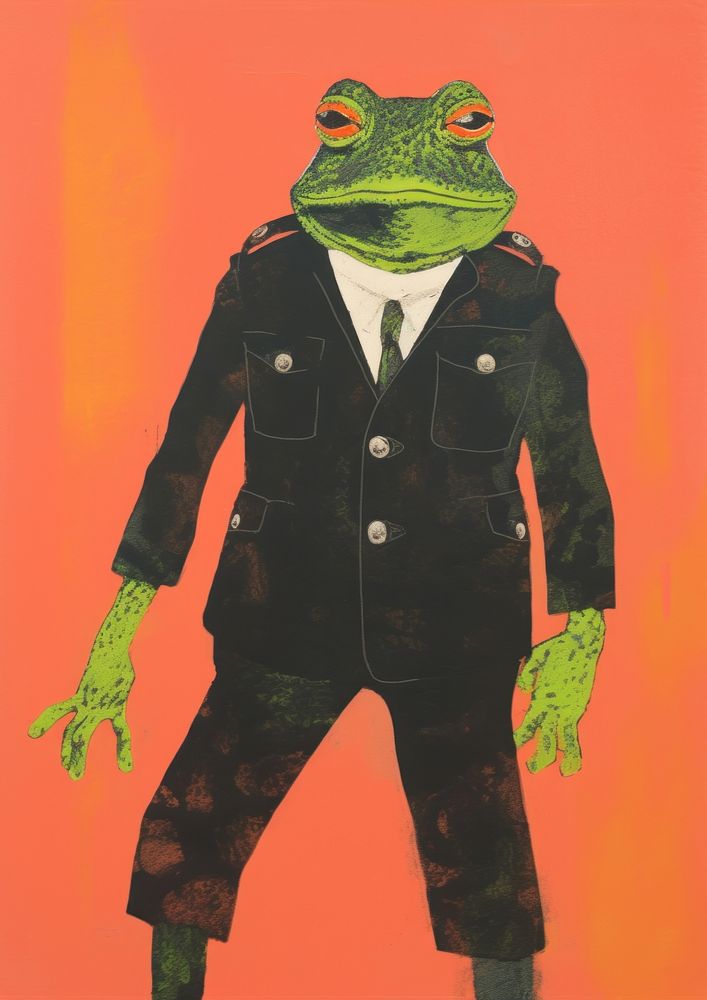 Frog wearing police suit art amphibian painting.