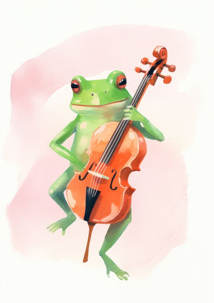 Frog play double bass animal cello representation.
