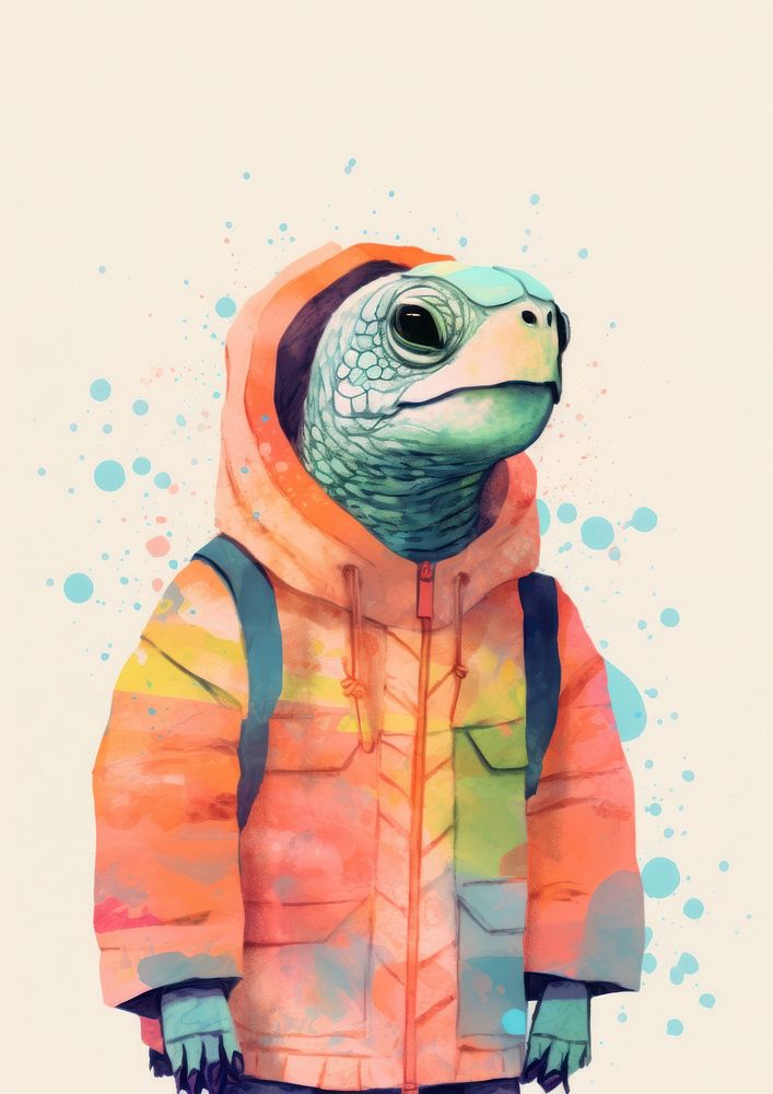Cute turtle wear winter suit animal art sweatshirt.