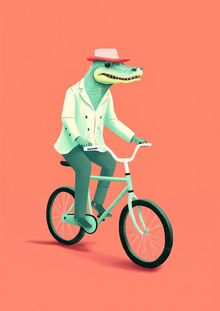Delivery crocodile riding bicycle vehicle cycling animal.