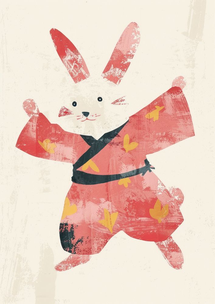 Rabbit wear chinese costume dance animal art representation.