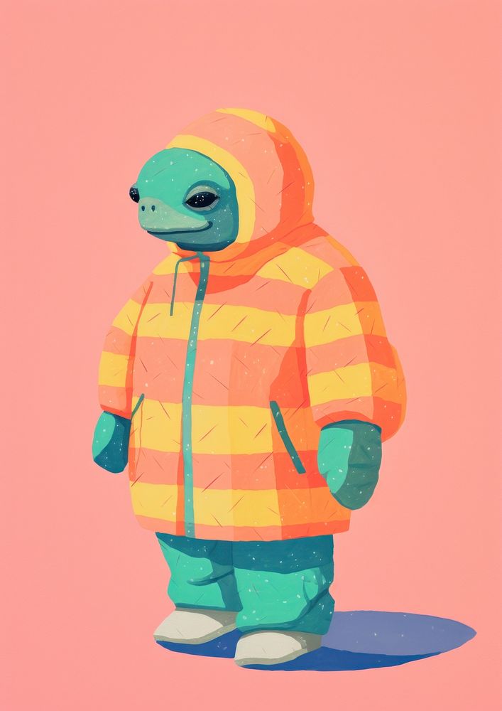 Cute turtle wear winter suit art toy representation.