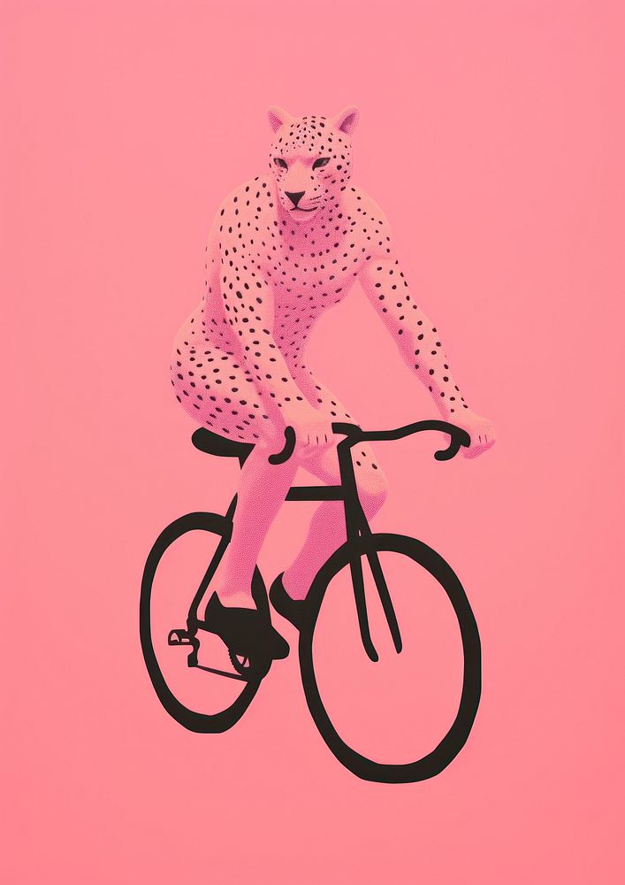 Couple leopard riding big bicycle racing vehicle cycling sports.