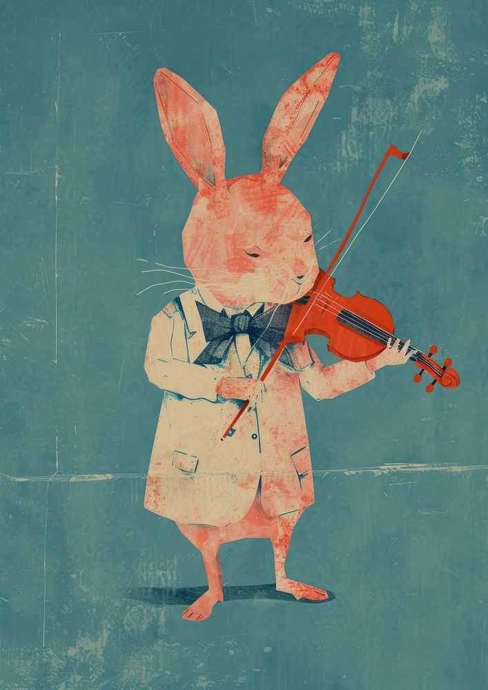 Rabbit play violin animal art representation.