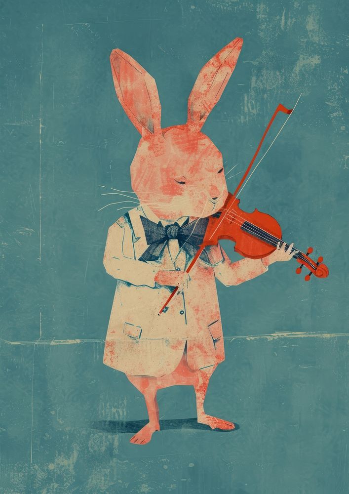 Rabbit play violin animal art | Premium Photo Illustration - rawpixel