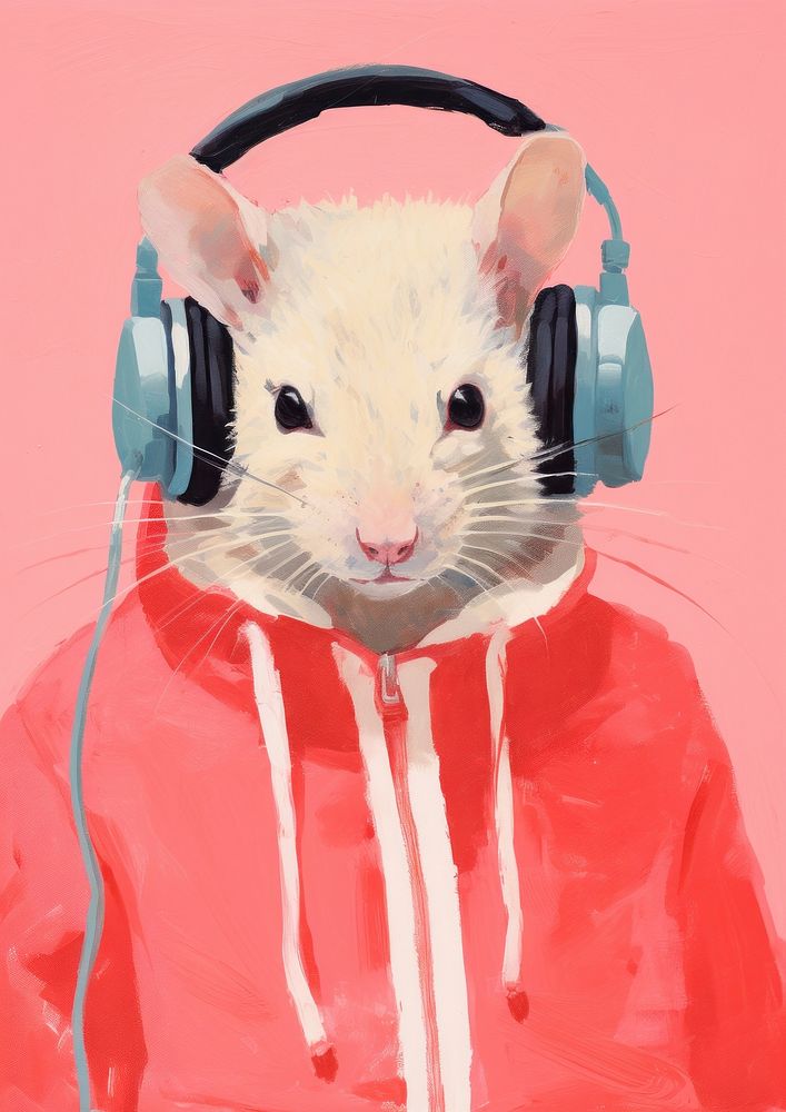 Cute happy rat wearing headphone headphones mammal rodent.