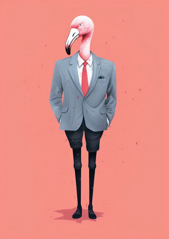 Business flamingo working with laptop animal adult bird.