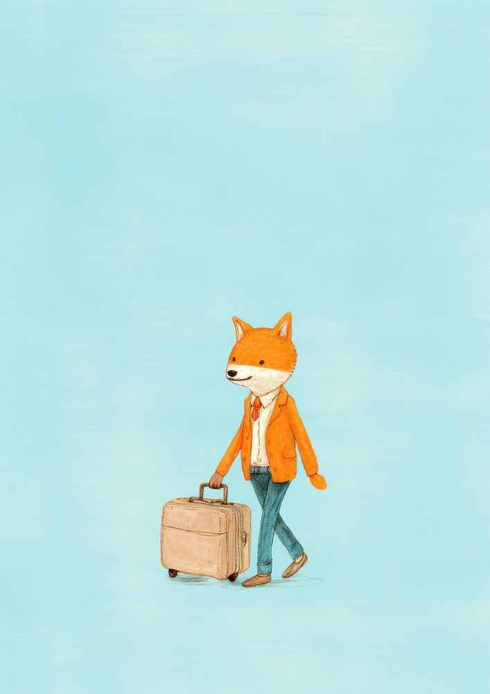 Little fox carrying suitcase luggage representation creativity.