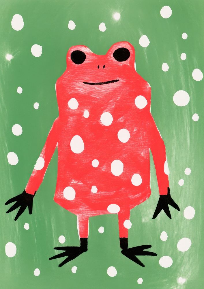 Frog wearing santa art painting representation.