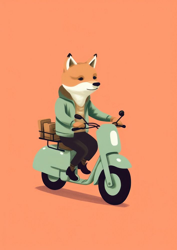 Fox riding delivery motorcycle vehicle scooter transportation.