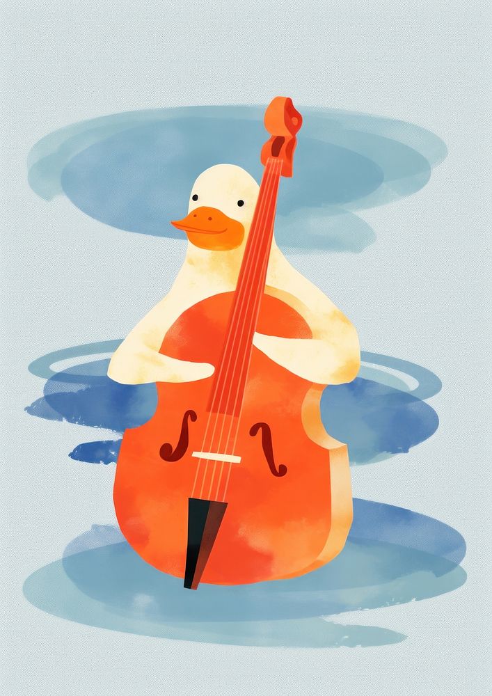 Illustration minimal of a duck play bass guitar cello paper.