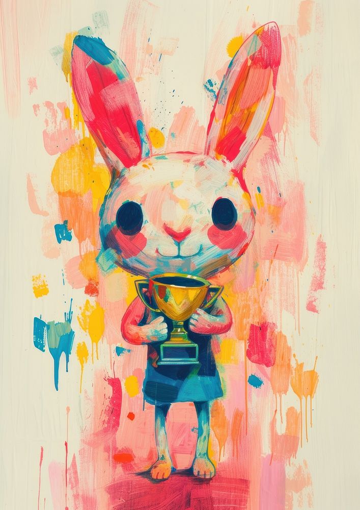 Rabbit hold trophy art painting cute.