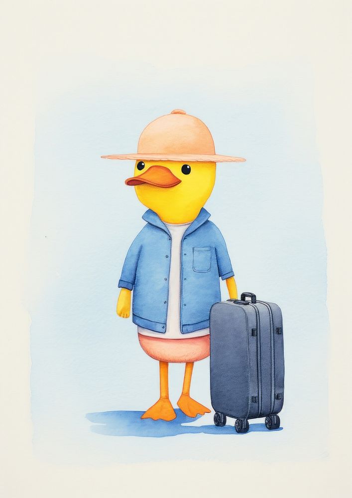 Cute duck carrying suitcase and walk luggage representation creativity.