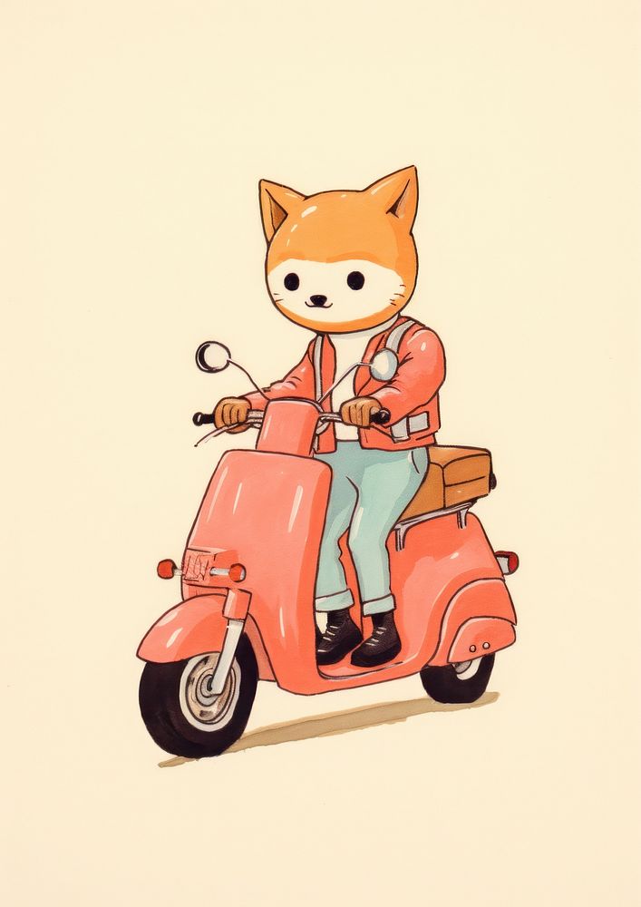 Fox riding delivery motorcycle vehicle scooter representation.