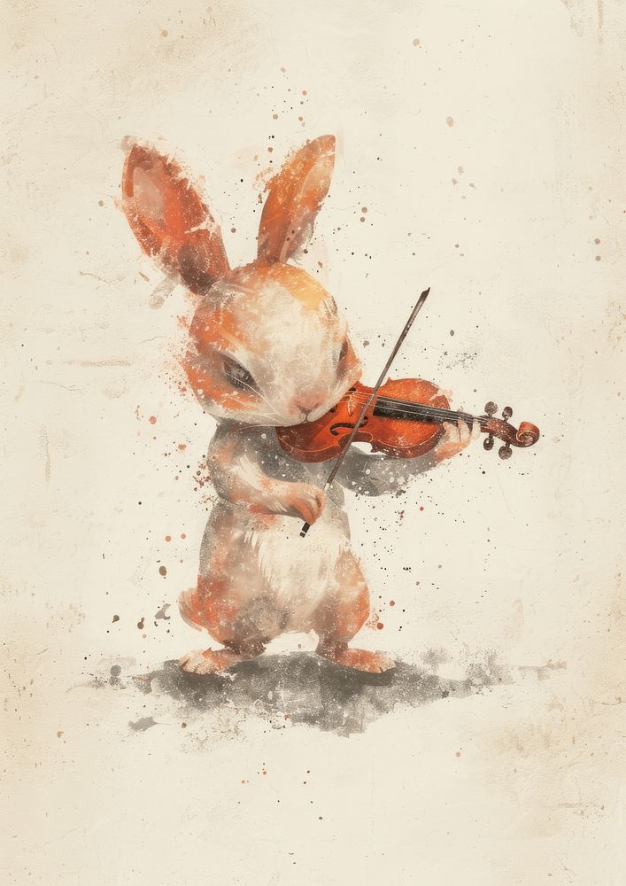 Rabbit play violin art painting | Premium Photo Illustration - rawpixel