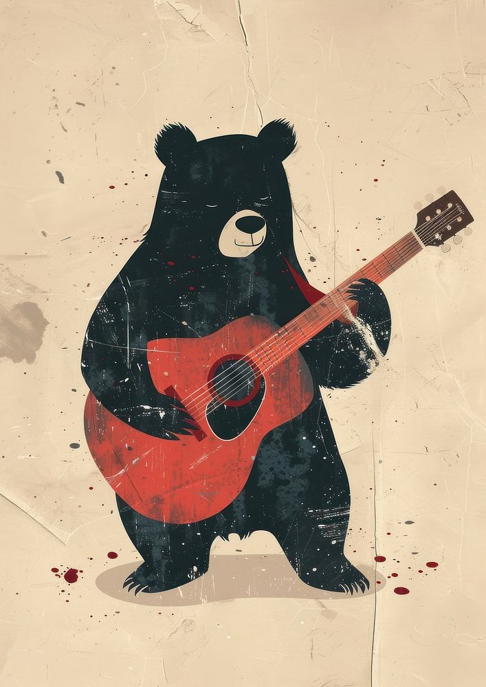 Bear play guitar animal art anthropomorphic.