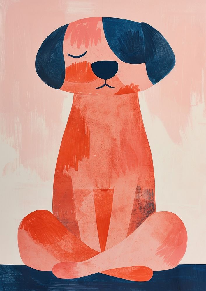 Dog meditation art painting cartoon.