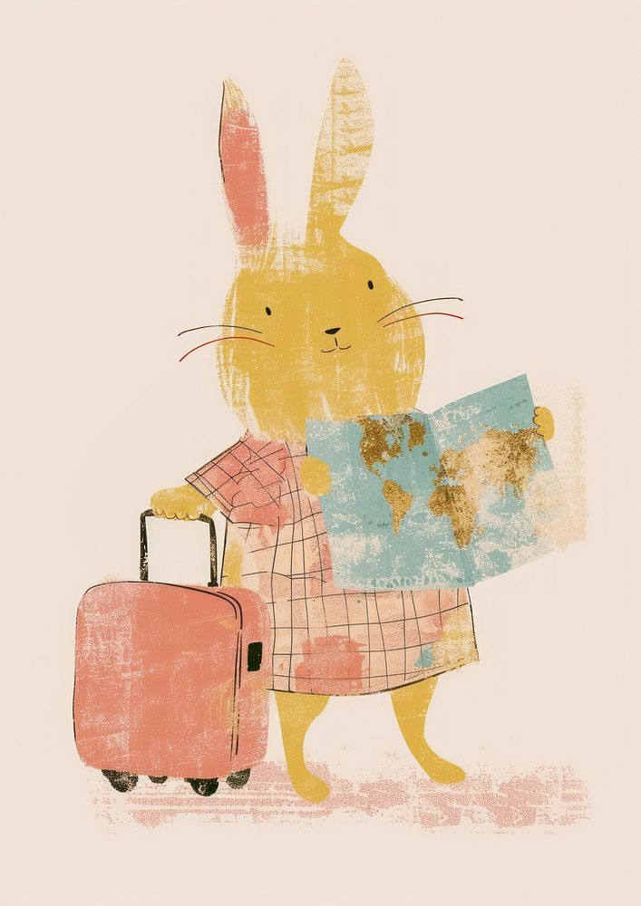 Rabbit hold map and suitcase art painting luggage.