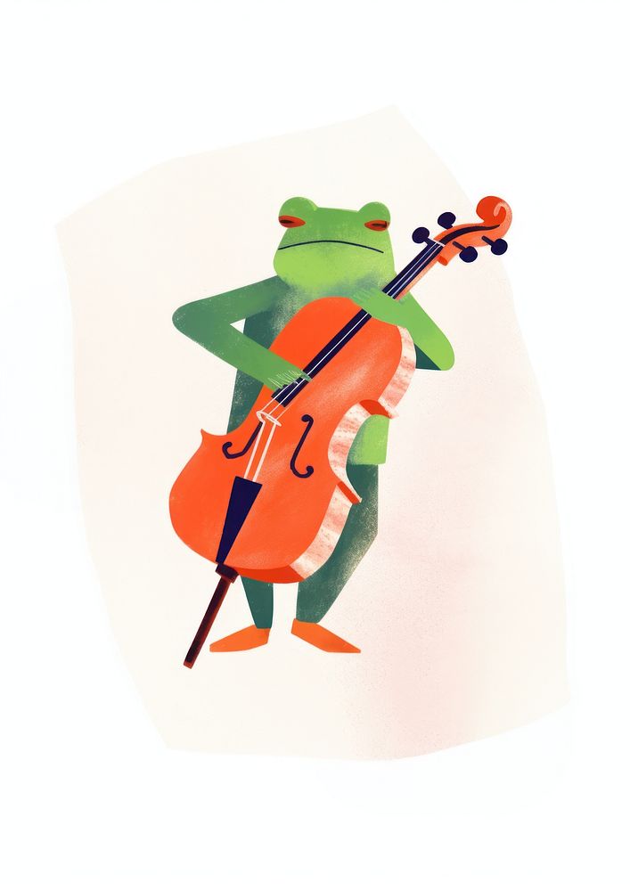 Frog play double bass violin cello paper.