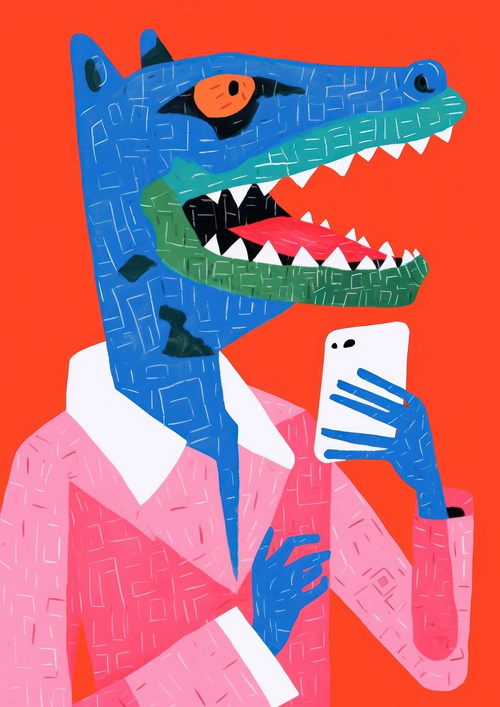 Crocodile and fox take a selfie together art representation photographing.