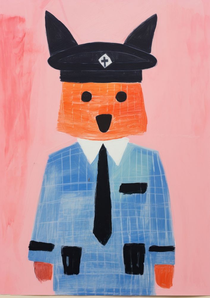 Fox wearing police costume art painting anthropomorphic.