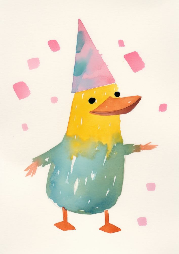 Duck wearing party hat dancing animal bird representation.