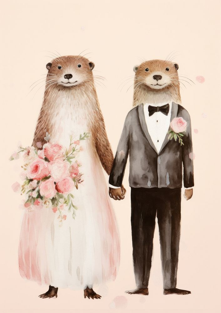 Couple otter in their wedding animal mammal tuxedo.