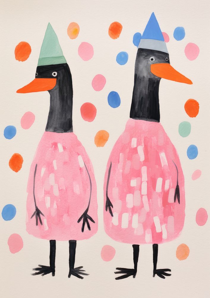 2 ducks celebrate their wedding art painting animal.