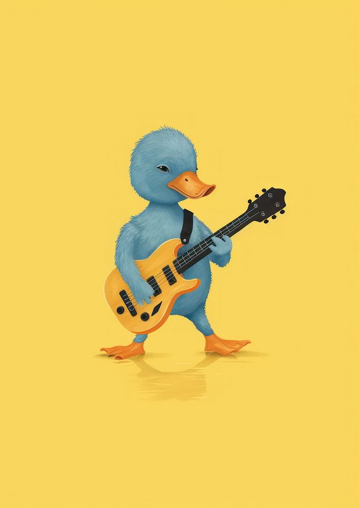 Illustration minimal of a duck play bass guitar representation performance.
