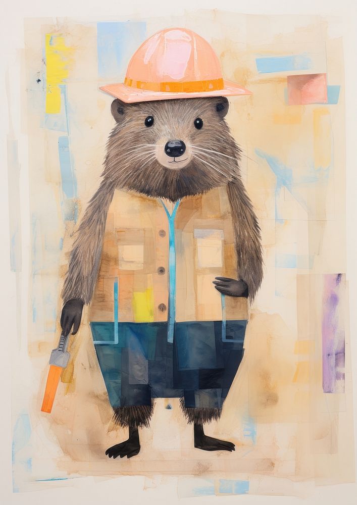 Beaver in engineer costume art mammal rodent.
