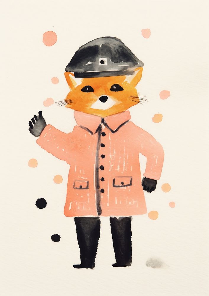 Fox wearing police costume art coat representation.