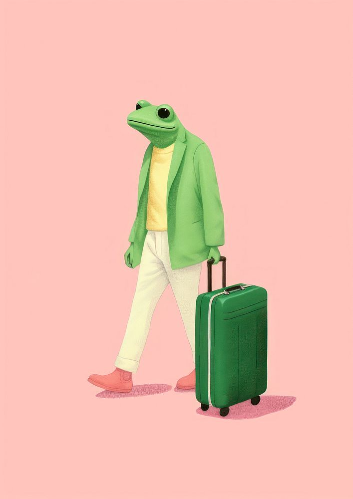 Frog carrying suitcase luggage representation amphibian.