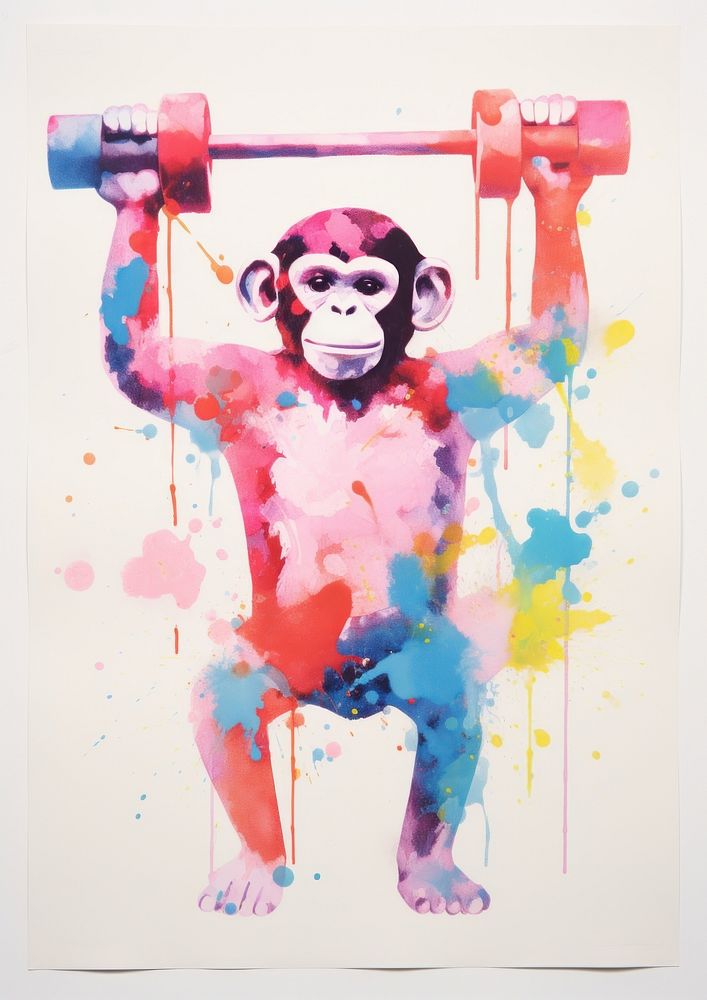 Monkey carrying dumbbells art painting ape.