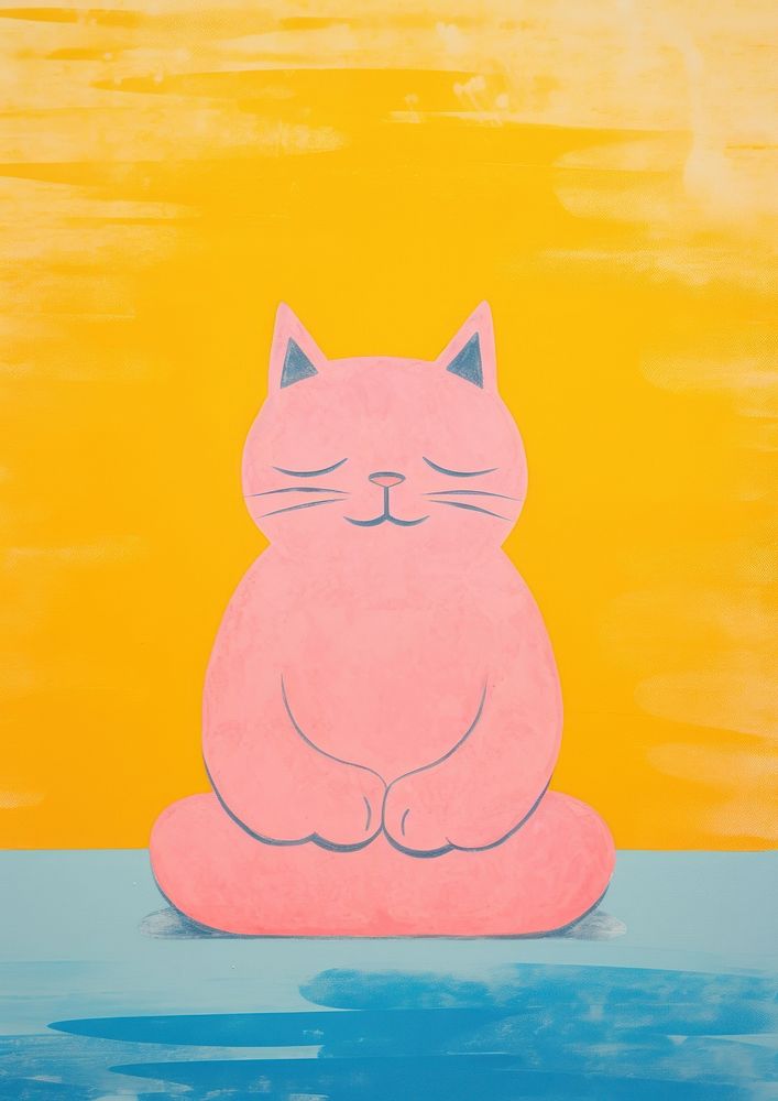 Cat meditation animal art painting.
