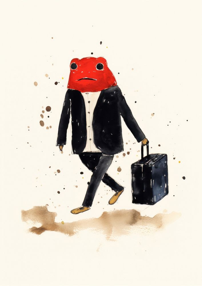 Toad carrying suit case walking briefcase luggage bag.