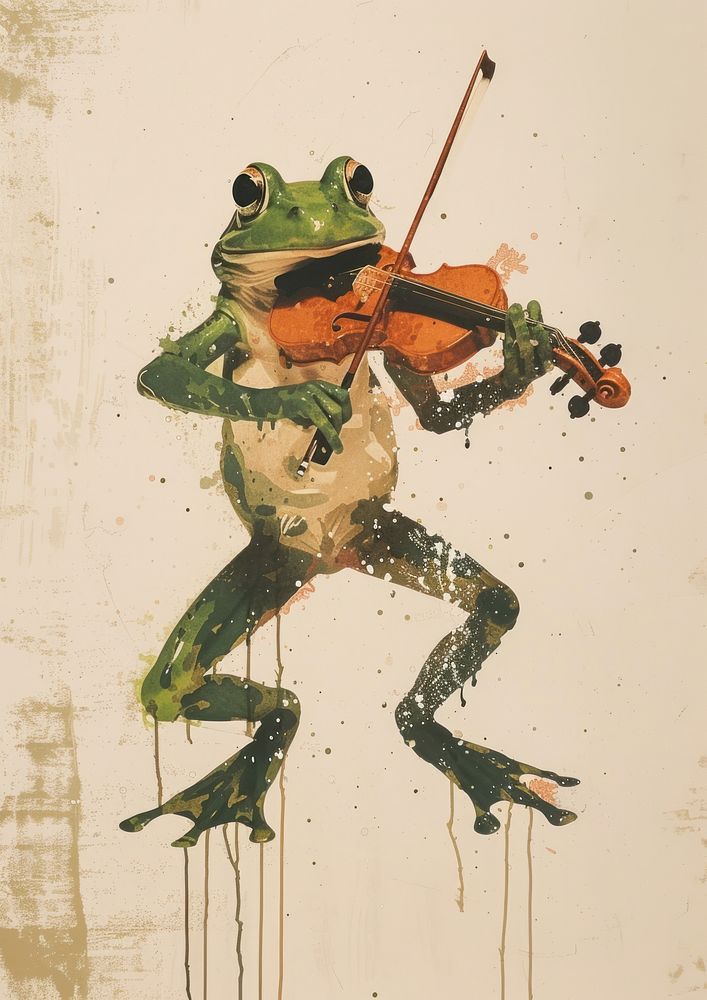 Frog play violin animal art amphibian.