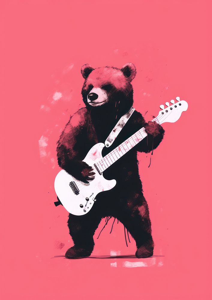 Illustration minimal of a bear playing guitar representation entertainment performance.