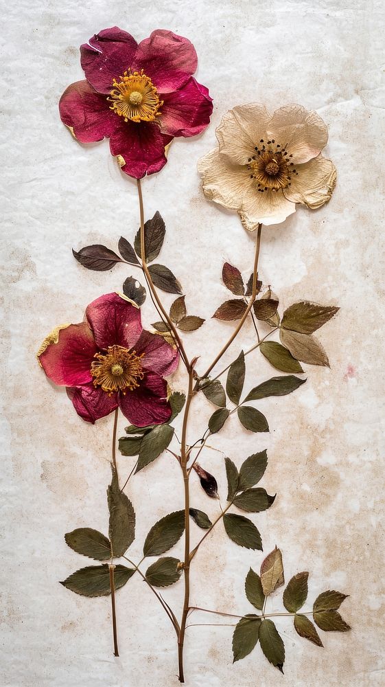 Real pressed rose flowers plant petal wall.