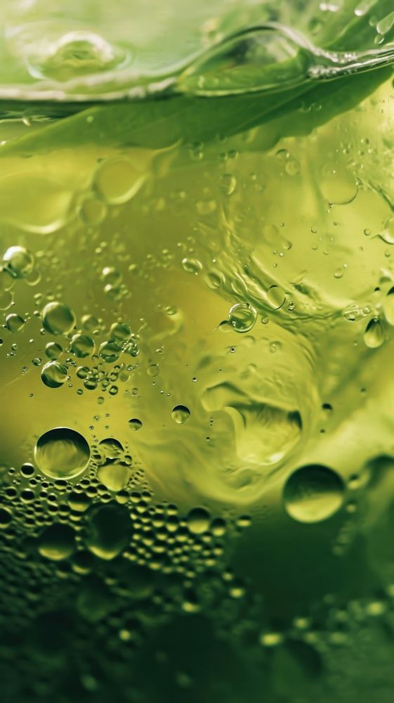 Hot green tea leaf macro photography condensation.