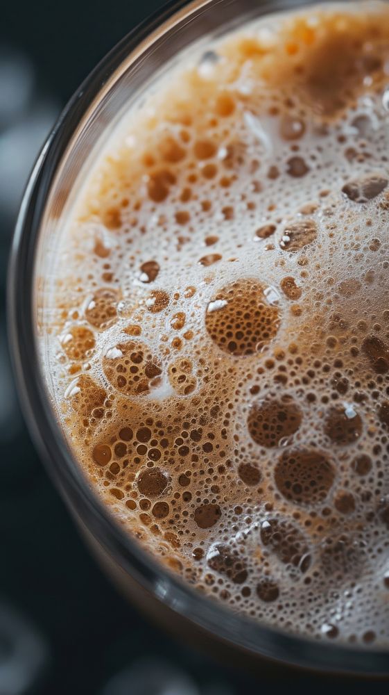 Ice coffee latte drink cup macro photography.