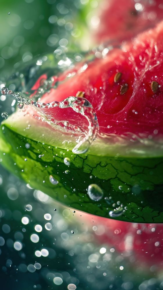 Sparking water with watermelon plant fruit rain.