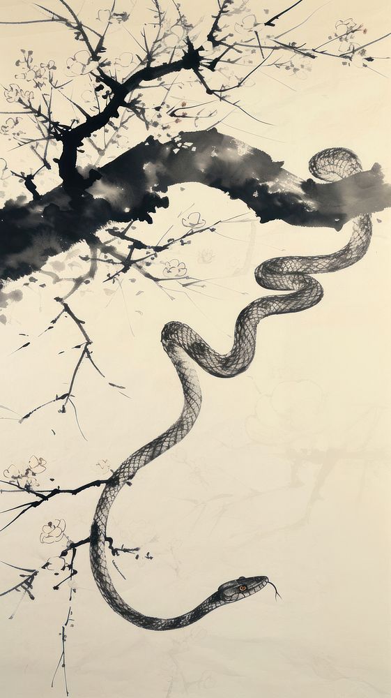 Snake reptile drawing branch.
