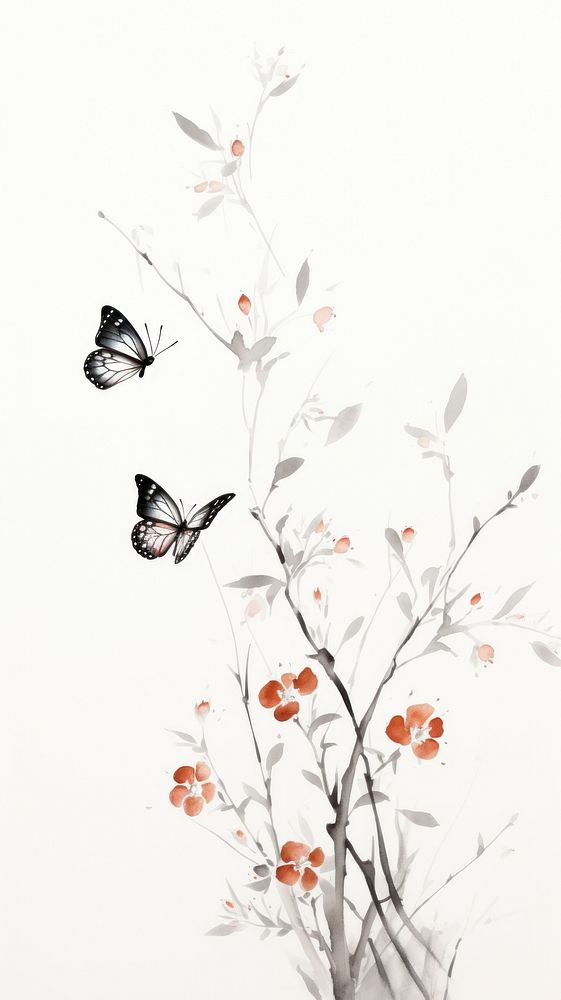 Flower butterfly painting drawing.