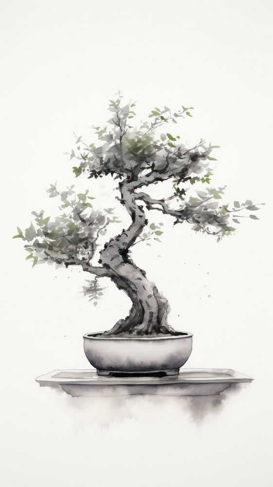 Bonsai plant drawing sketch.