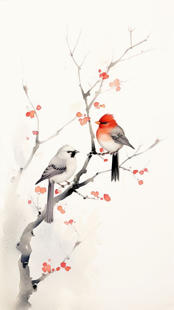 Painting bird branch animal.