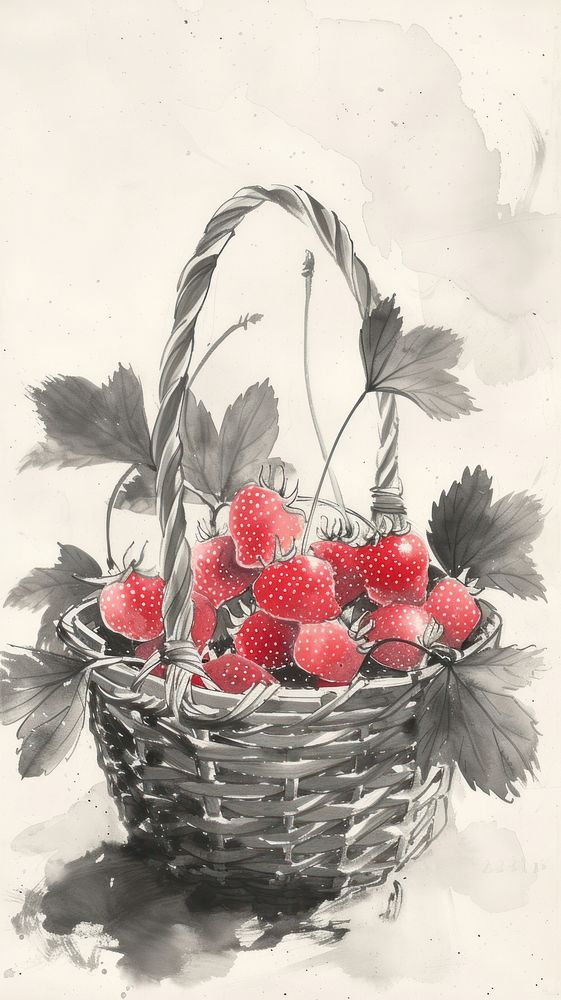 Basket painting fruit berry.
