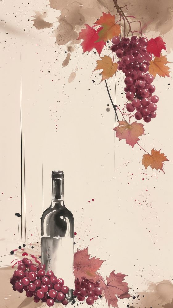 Bottle grapes wine painting.