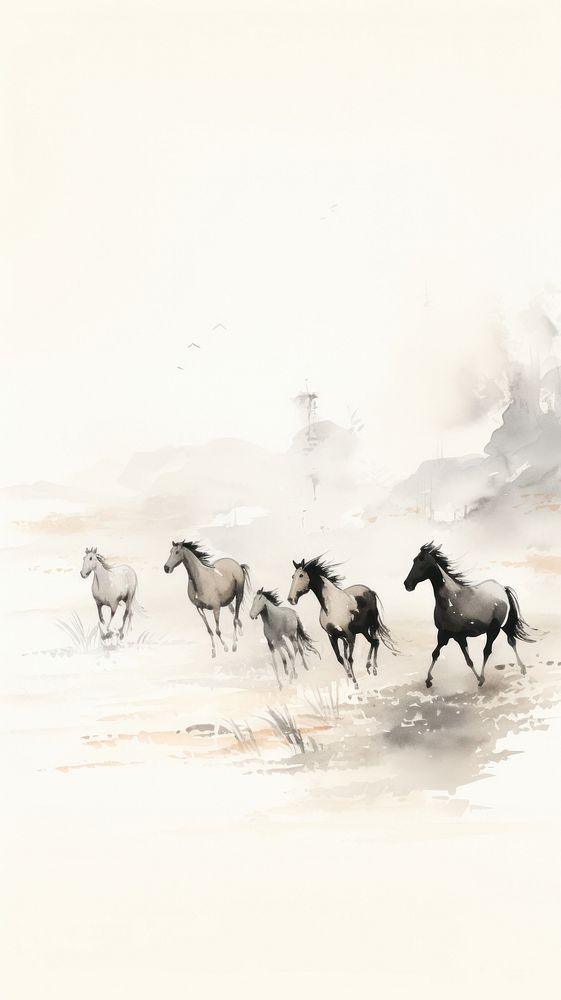 Horse landscape painting drawing.