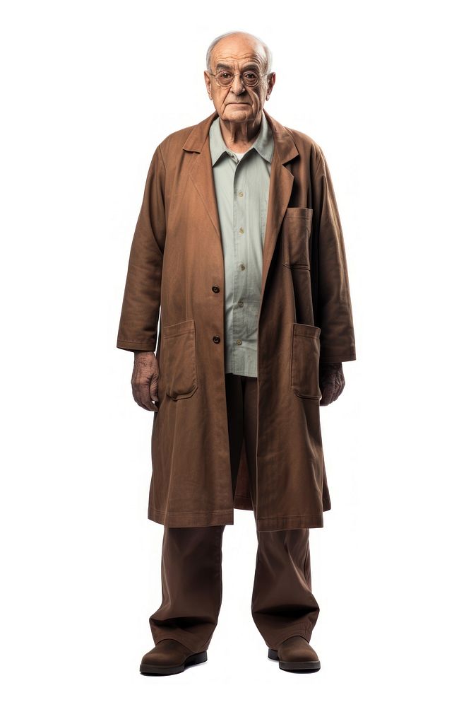 A old patient overcoat adult white background.